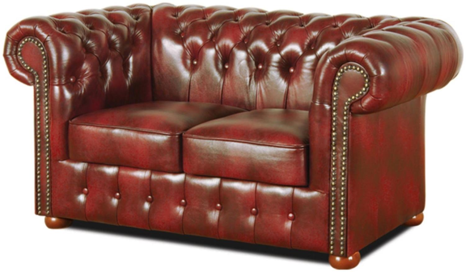 Casa Padrino Chesterfield Echtleder 2er Sofa Weinrot 160 x 90 x H. 78 cm Bild 1