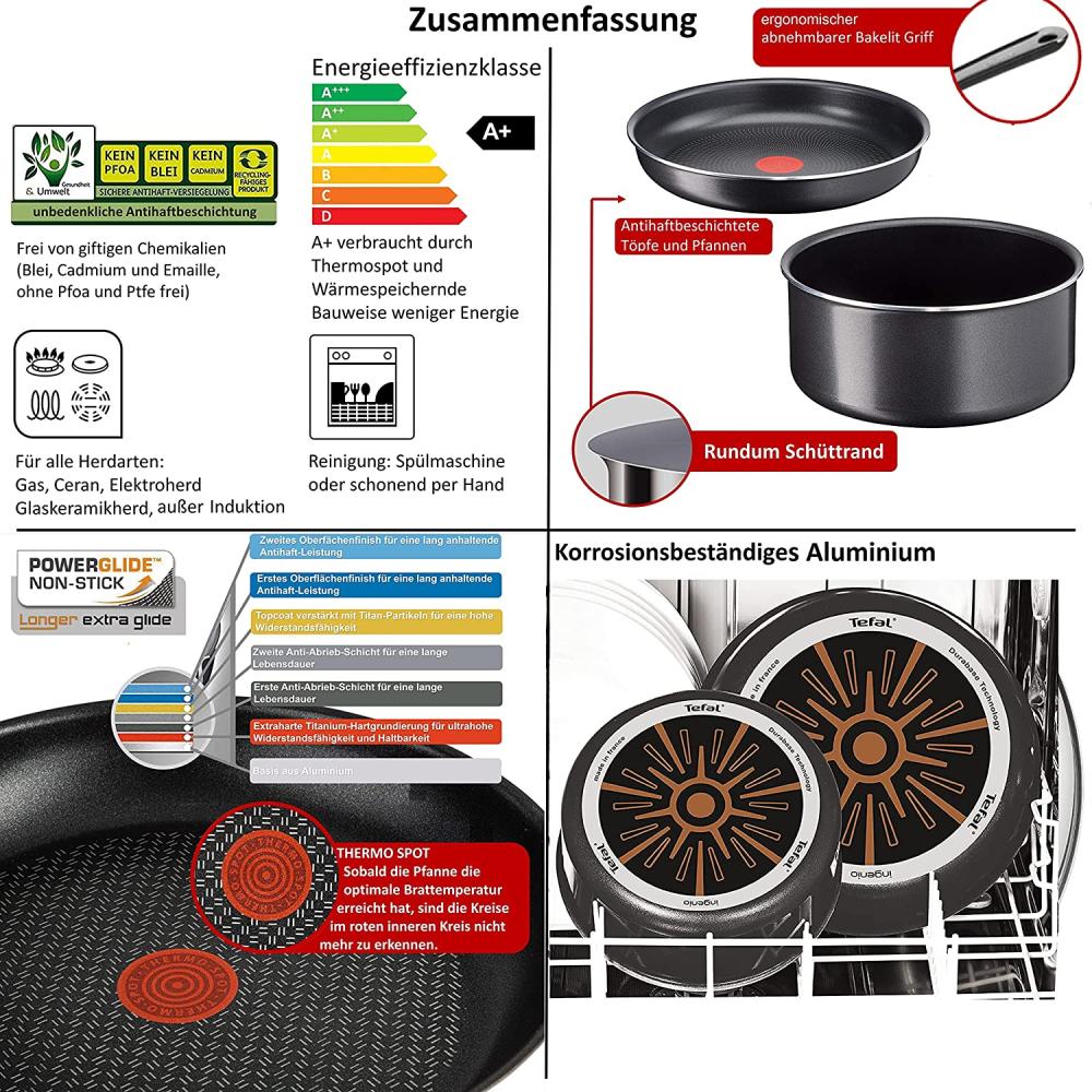 Tefal L20488 Ingenio Topfset Pfannenset Abnehmbarer Griff - 15 TLG, 10 Jahre GARANTIE, Set mit Pfannen 20,24,26 cm | Schmorpfanne 24cm | Töpfe 16,18,20 cm, Inkl. 3 Deckel + Zubehör Bild 1