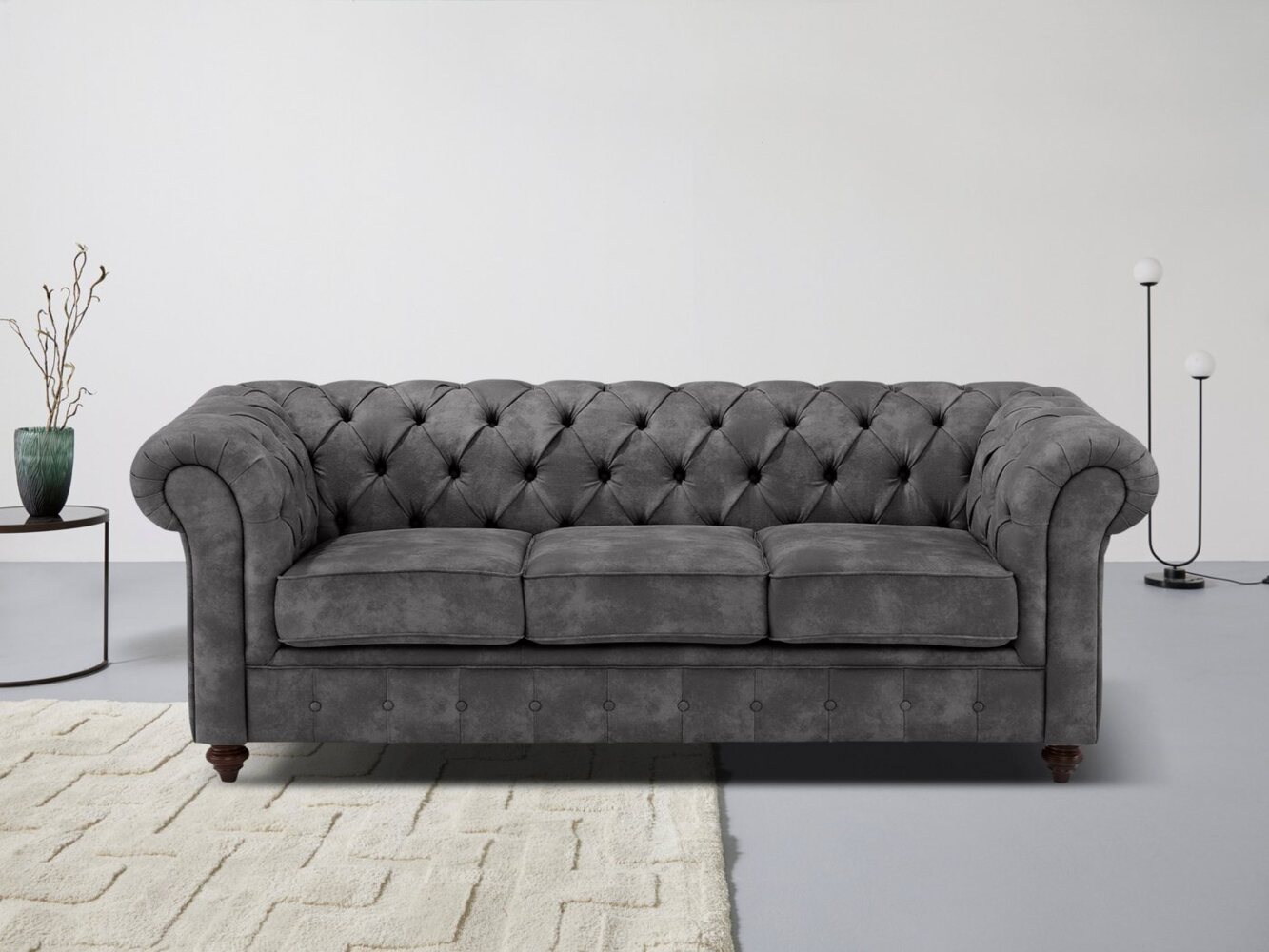 Home affaire Chesterfield-Sofa Chesterfield 3-Sitzer B/T/H: 198/89/74 cm, mit hochwertiger Knopfheftung, auch in Leder Bild 1