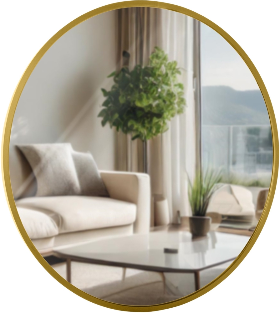 Wandspiegel GDANSK - Metall Gold glanz 45x3x45 cm | Runder Spiegel Wand Hängespiegel Schlafzimmer Flur Bild 1