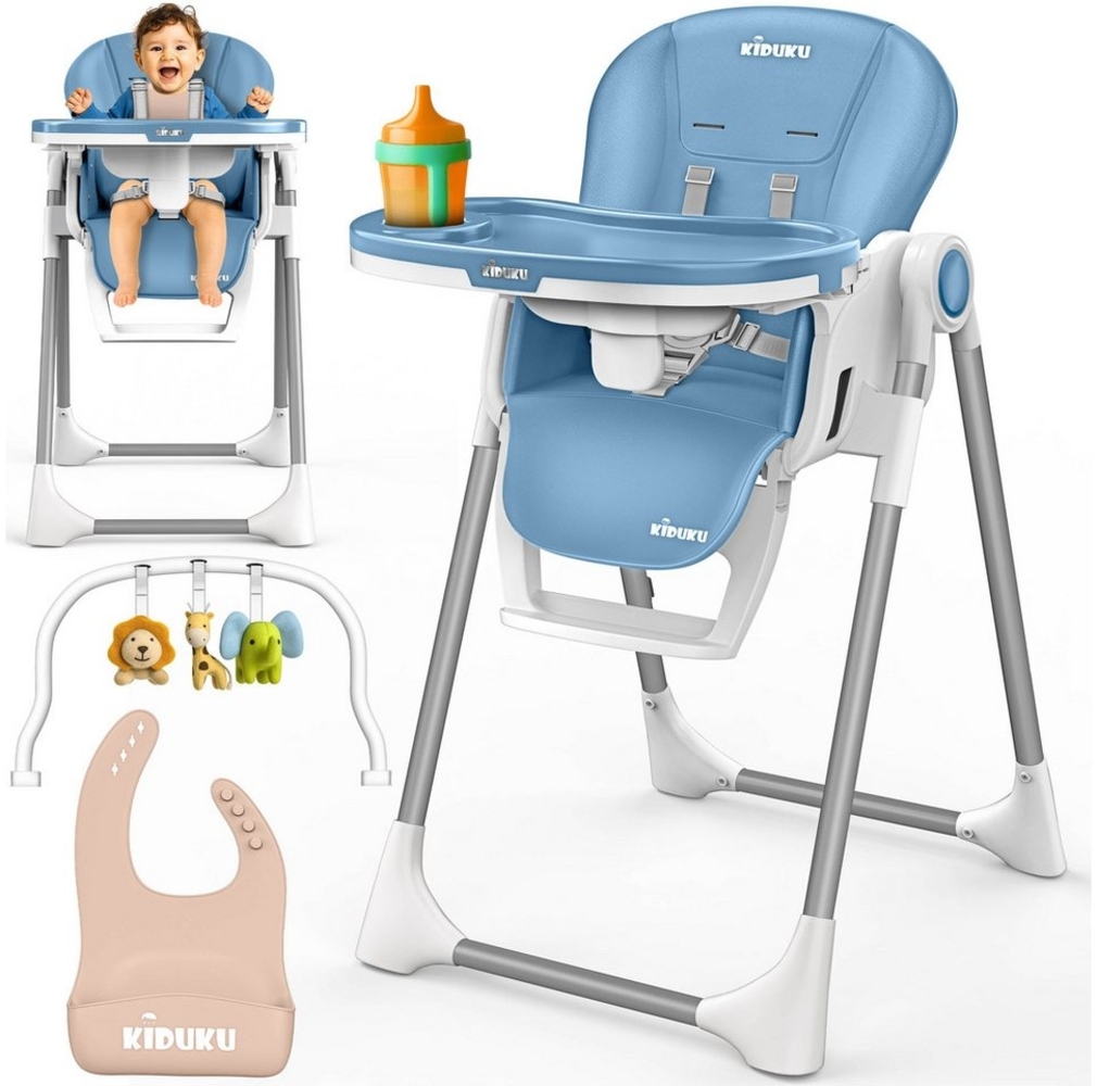 KIDUKU Hochstuhl Baby 3in1 mit Neugeborenenaufsatz + Lätzchen, Spielbogen (Tisch Kinderhochstuhl klappbar mit Liegefunktion 0-36 Monate), Kombihochstuhl höhenverstellbar, Babystuhl mitwachsend Bild 1