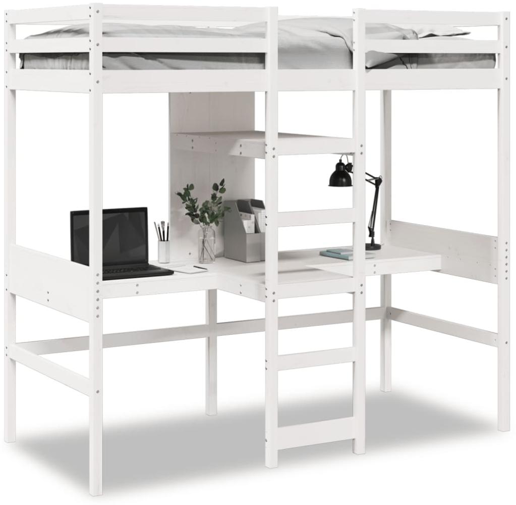 vidaXL Hochbett ohne Matratze Weiß 90x190 cm Massivholz Kiefer 3308548 Bild 1
