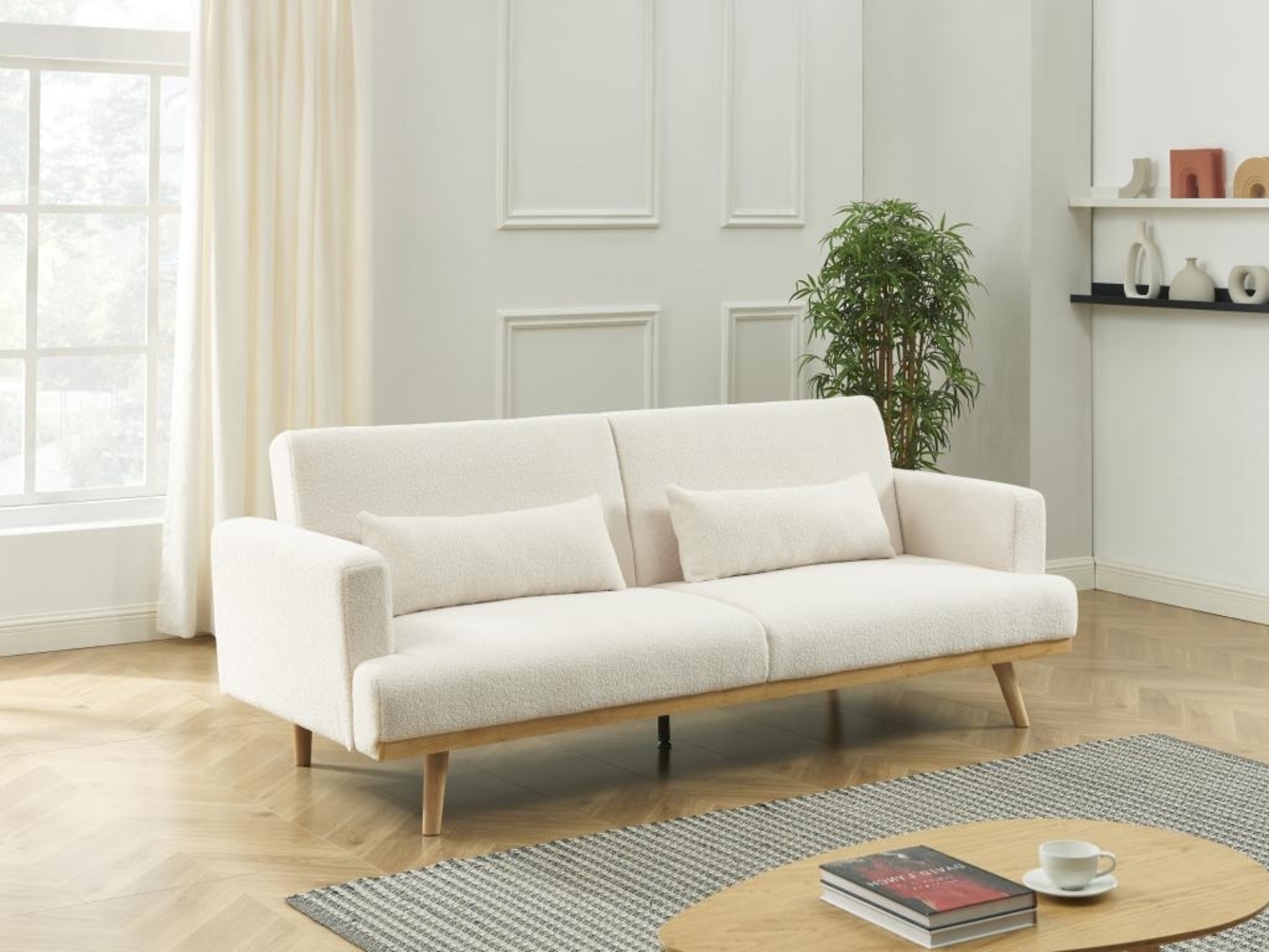 Vente-unique - Klappsofa 3-Sitzer mit Schlaffunktion - Bouclé-Stoff - Weiß - ESME Bild 1