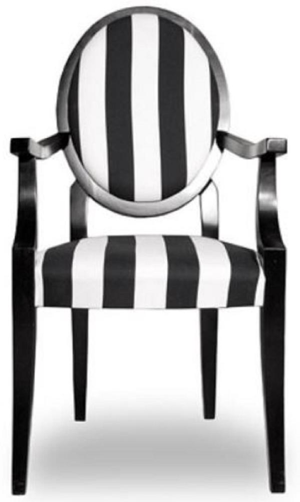 Casa Padrino Barock Esszimmerstuhl Medaillon Gestreift Schwarz / Weiß 55x60 x H. 99 cm - Küchenstuhl mit Armlehnen Bild 1