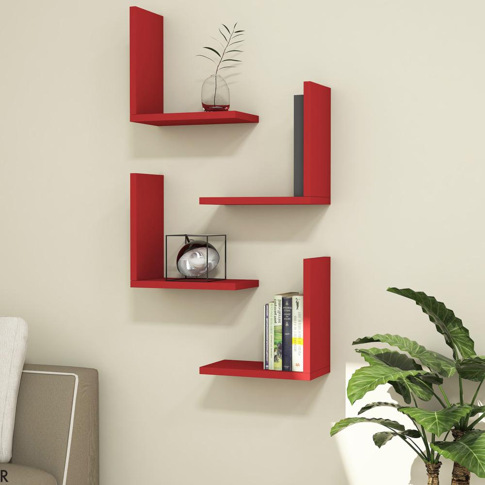 Wandregal Broby im 4er Set 30 x 30 x 16 cm Rot [en. casa] Bild 1