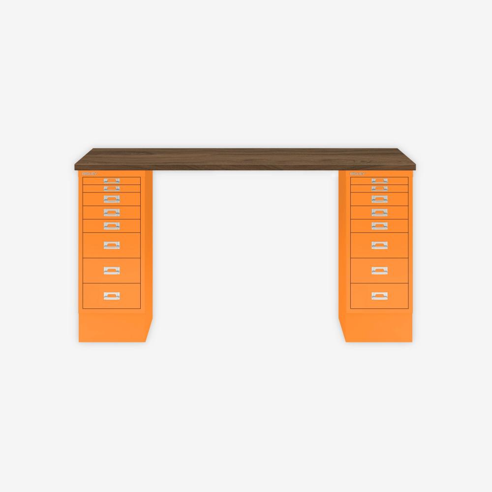 MultiDesk, 2 MultiDrawer mit 8 Schüben, Dekor Nussbaum, Farbe Orange, Maße: H 740 x B 1400 x T 600 mm Bild 1