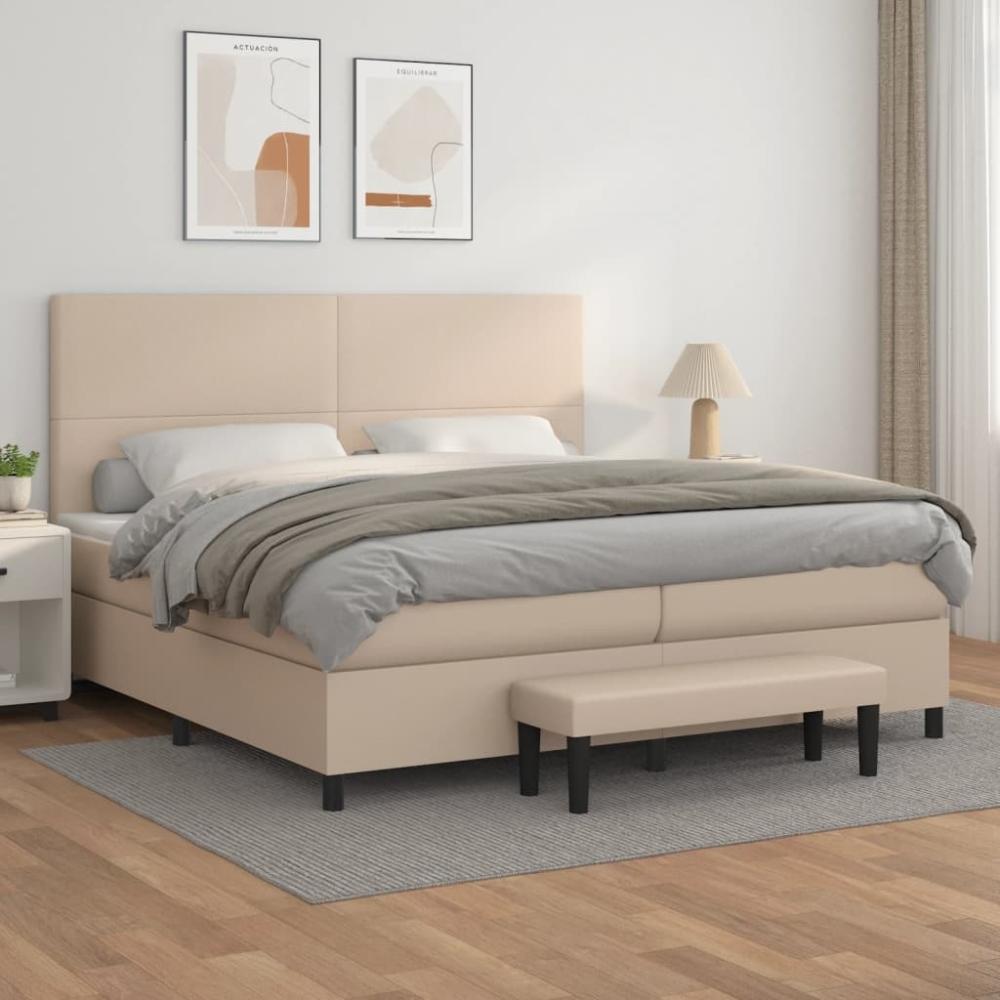 vidaXL Boxspringbett Matratze Cappuccino-Braun 200x200 cm Kunstleder, Härtegrad: H2 [3137568] Bild 1