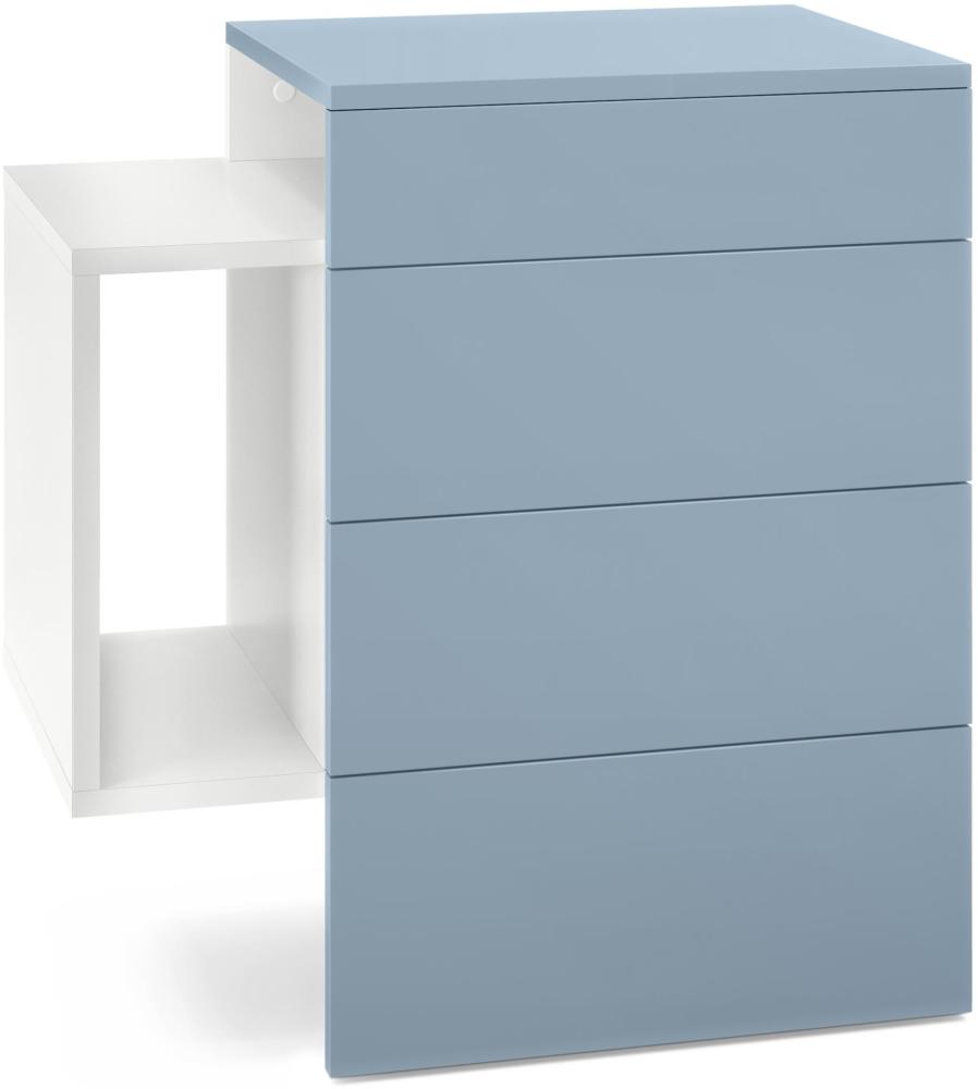 Vladon Nachttisch Queens, Nachttischschrank mit 2 Schubladen und 1 seitlichem Fach zur Wandmontage, Weiß matt/Denim matt (60 x 63 x 36 cm) Bild 1