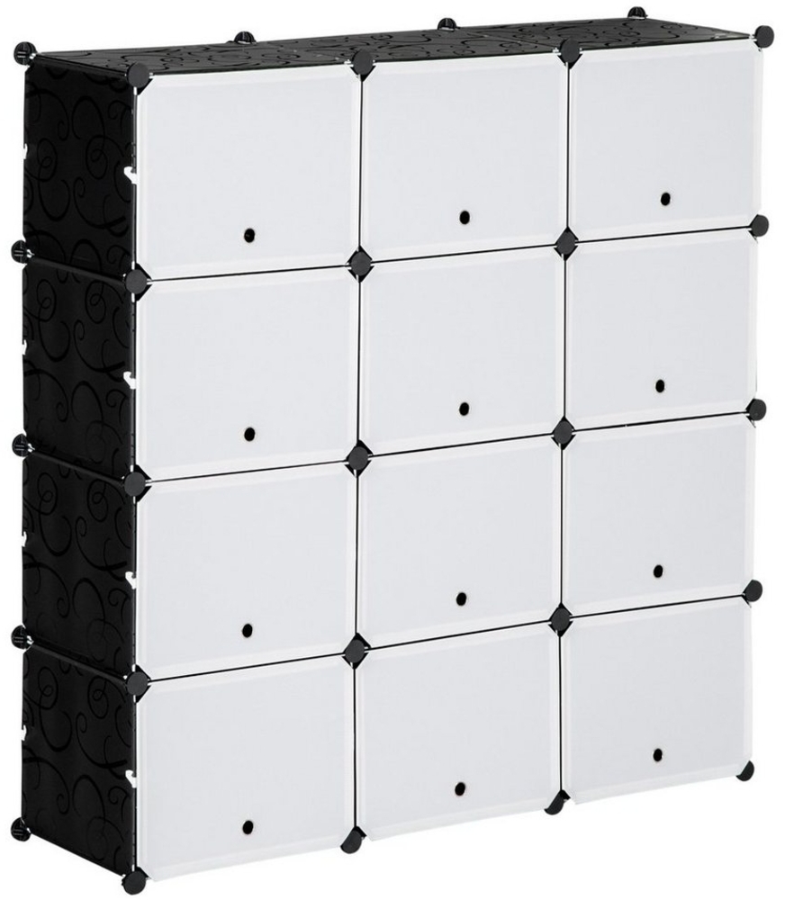 HOMCOM Kommode DIY Regalsystem mit 12 Würfeln (Aufbewahrungsregal, 148 St, DIY-Würfelregal), Kunststoff Stahl Schwarz+Weiß 125 x 32 x 125 cm Bild 1