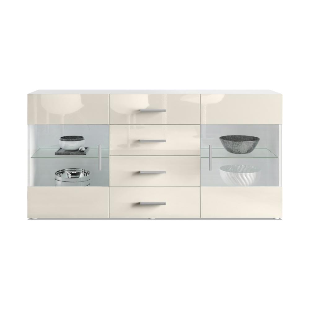 Sideboard Kommode Bari V1, Korpus in Weiß matt / Front in Creme Hochglanz (139 x 72 x 35) Bild 1