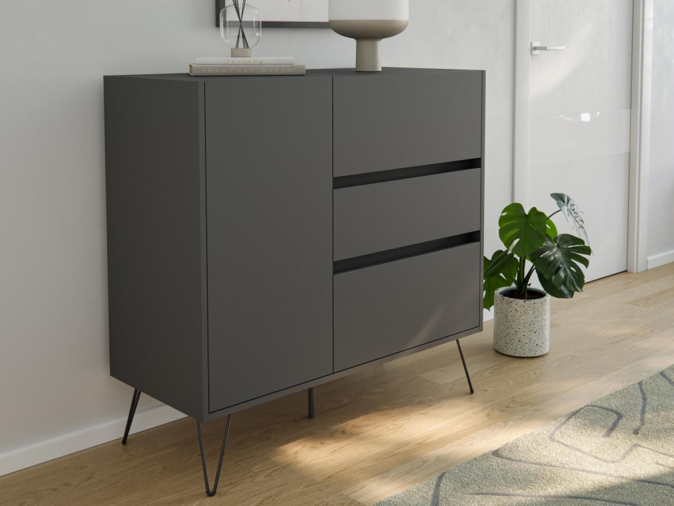 Design Sideboard Kommode Altan 100cm Greifraum 3 SoftClose 1 Tür Grafit : Grafit Bild 1