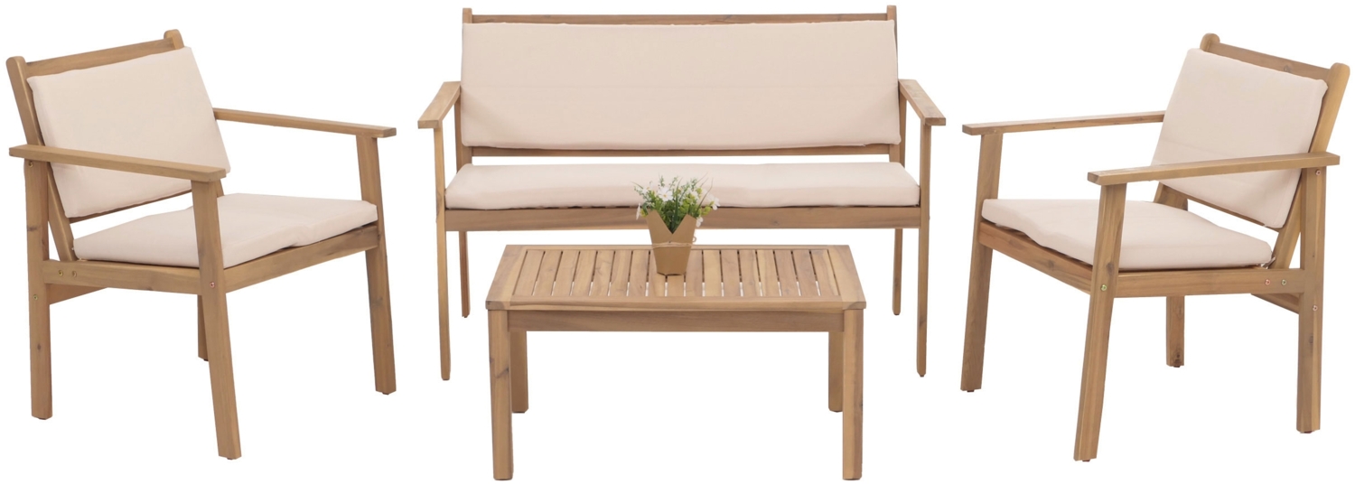 Garten-Garnitur HWC-O19, Lounge-Set Sitzgruppe Bank Sessel Tisch, Holz Akazie MVG Stoff/Textil (180g/m²) ~ Kissen beige Bild 1