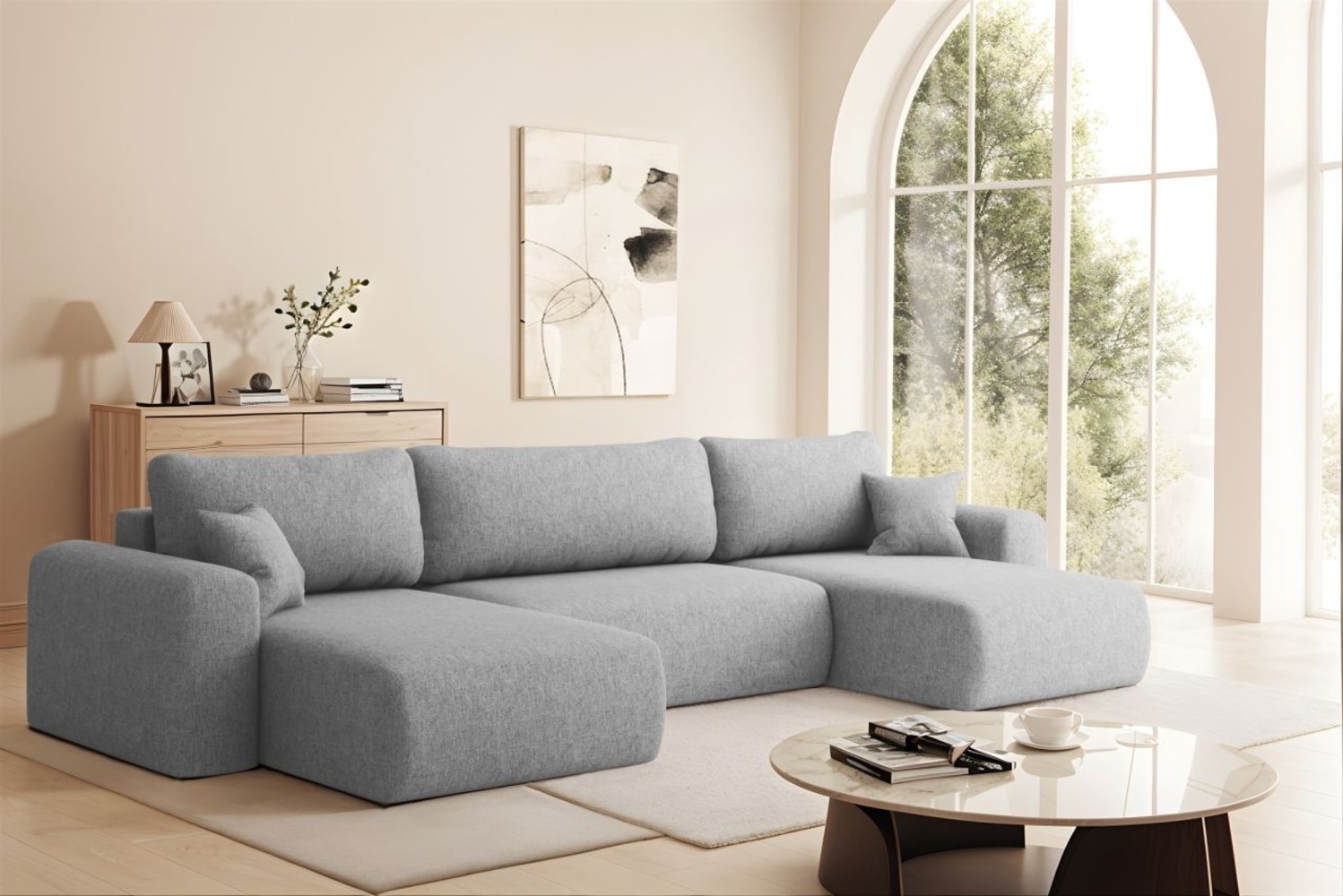 Wohnlandschaft Sofa mit Schlaffunktion FLORA Stoff Verita Hellgrau Bild 1
