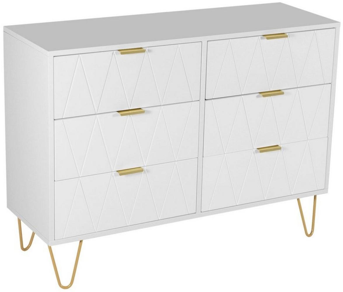 UEV Kommode mit 6 Schubladen, Sideboard für Wohnzimmer Schlafzimmer (Highboard, Sideboard mit Schubladen, Schmal kommode, 100 x 34 x 73 cm Mehrzweckschrank), Küchenschrank Buffet TV Board Schrank mit Füße Aufbewahrungsschrank Bild 1