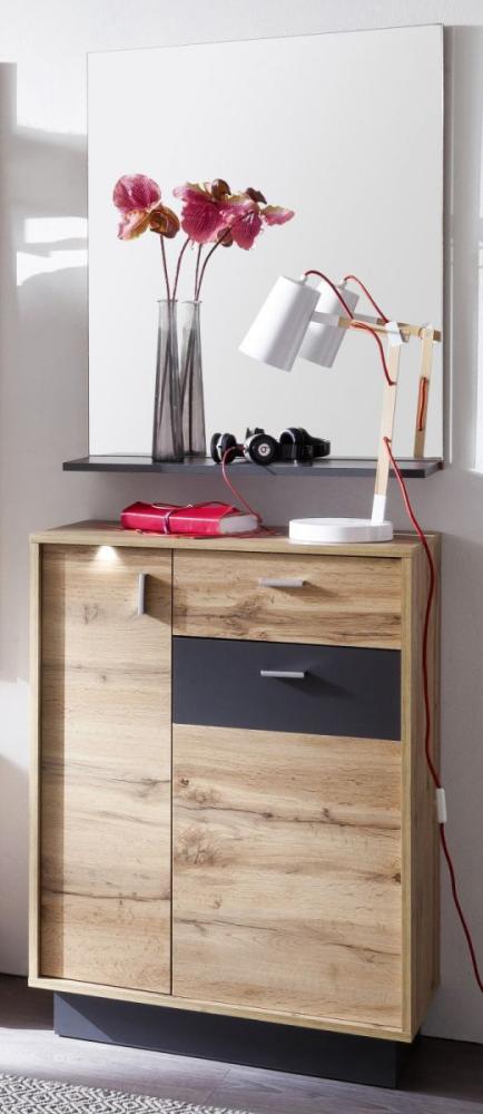 Flurgaderobe Set 2-teilig Coast Wotan Eiche Dekor und grau 69 cm inkl. LED-Beleuchtung Bild 1