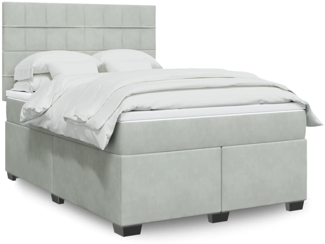 vidaXL Boxspringbett mit Matratze Hellgrau 140x200 cm Samt 3290930 Bild 1