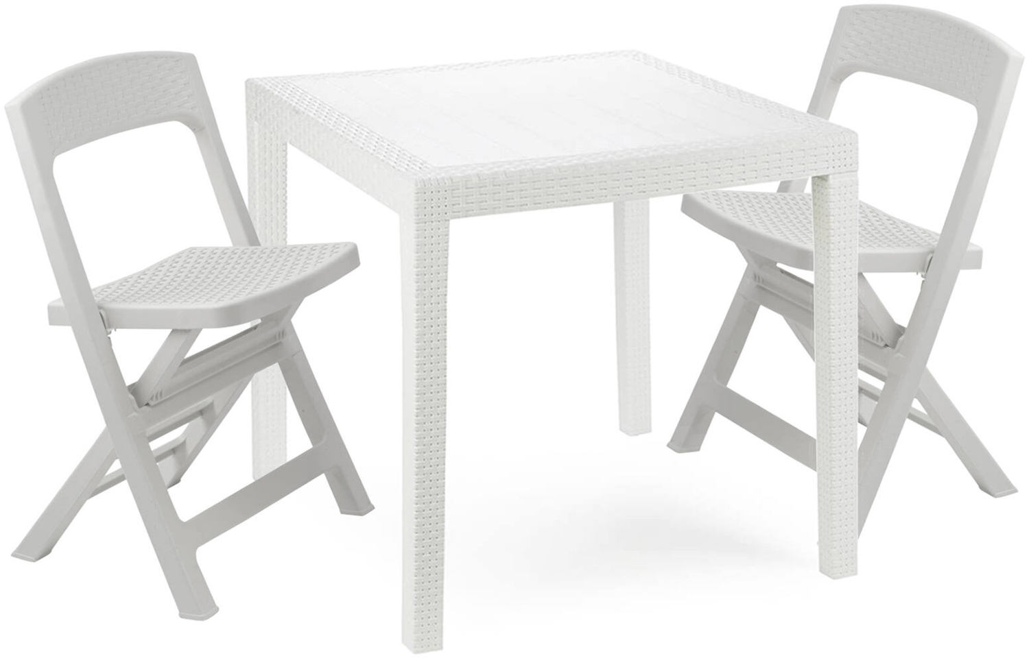 Dmora Outdoor Lounge Set Sanzeno, Outdoor oder Indoor Lounge Set, Quadratischer Tisch mit 2 Klappstühlen, Made in Italy, Weiß Bild 1