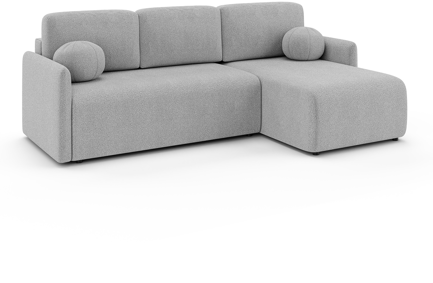 MEBLINI Schlafcouch mit Bettkasten – VESPER – 215x147x94cm – Rechts - Grau Boucle - Kleines Ecksofa mit Schlaffunktion - Sofa mit Relaxfunktion und Kissen - Kleine Couch L-Form – Eckcouch Bild 1