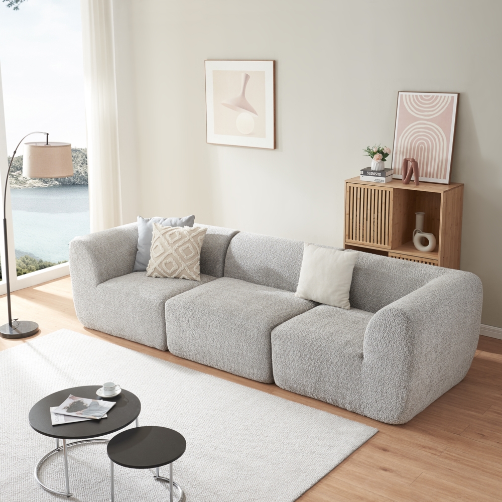 Modular Sofa 3-Sitzer Hurvas Bouclé Grau [en. casa] Bild 1