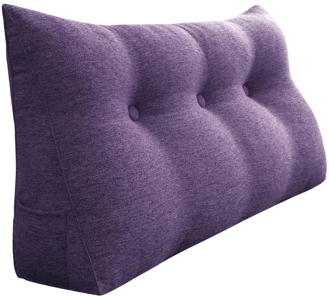 VERCART Großes Bettruhe Keilkissen, Lang Lesekissen, Dekoratives Kopfteilkissen, Dreieckiges Rückenkissen, Loungekissen für Tagesbett oder Couch, Leinenmischung Lavendel, 100cm Bild 1