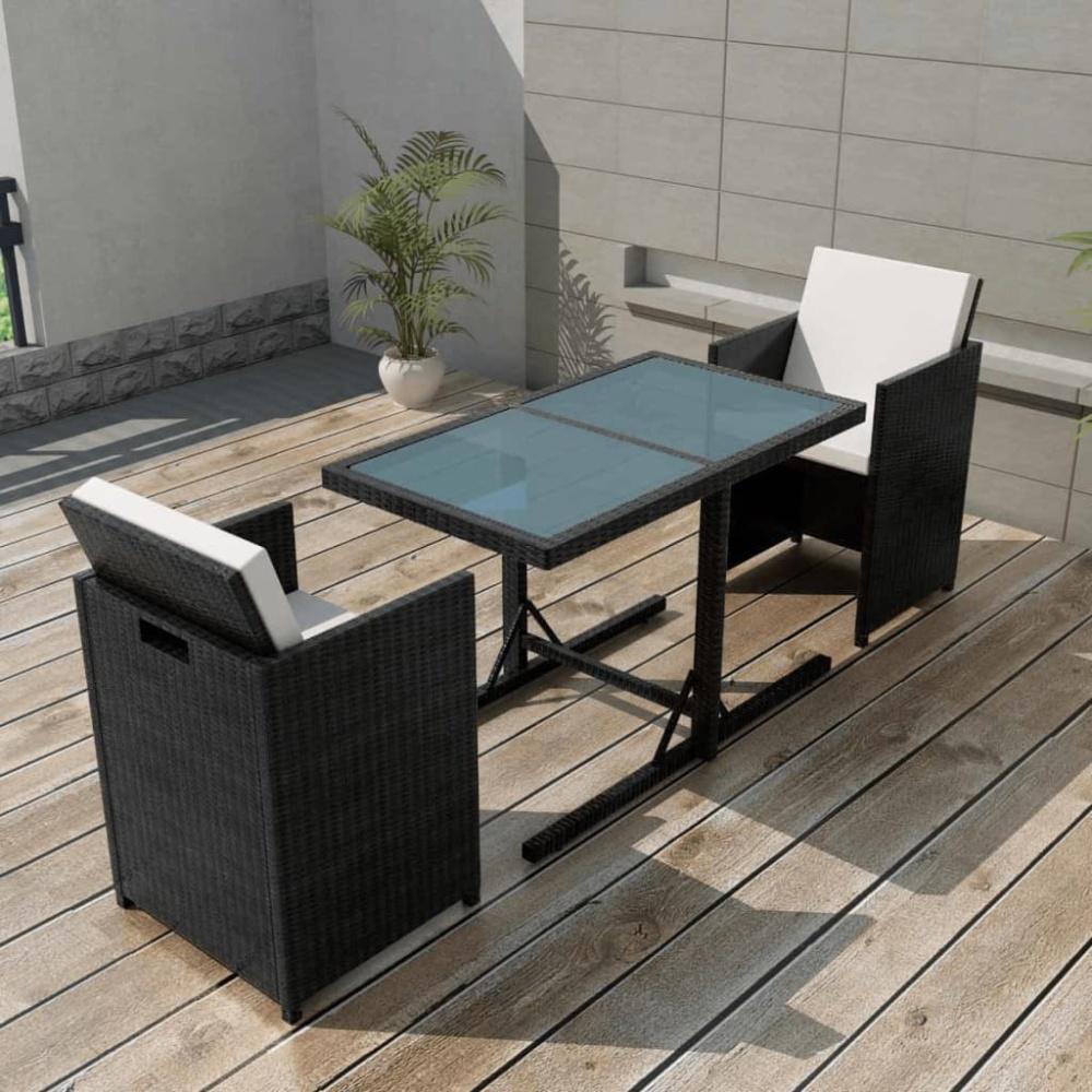 vidaXL 3-tlg. Bistro-Set mit Kissen Poly Rattan Schwarz 42539 Bild 1