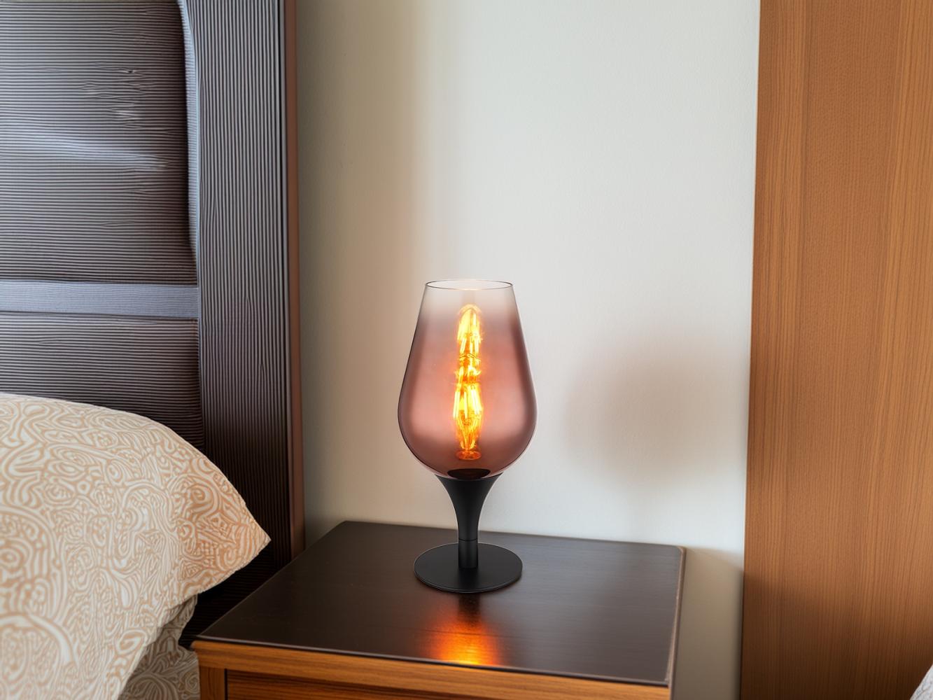 Ausgefallene LED Tischleuchte mit Glas Lampenschirm Kupferfarbig, Höhe 31cm Bild 1