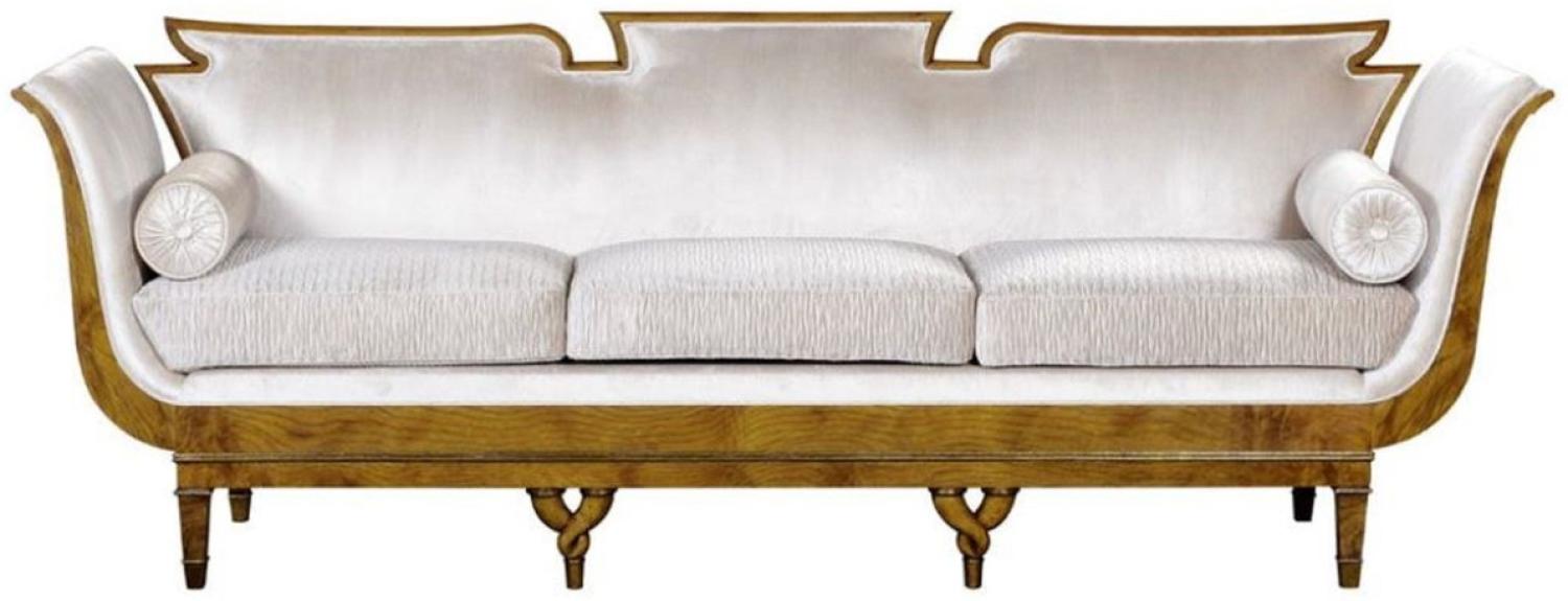 Casa Padrino Luxus Jugendstil 3er Sofa Weiß / Hellbraun - Edles Handgefertigtes Wohnzimmer Sofa - Barock & Jugendstil Wohnzimmer Möbel Bild 1