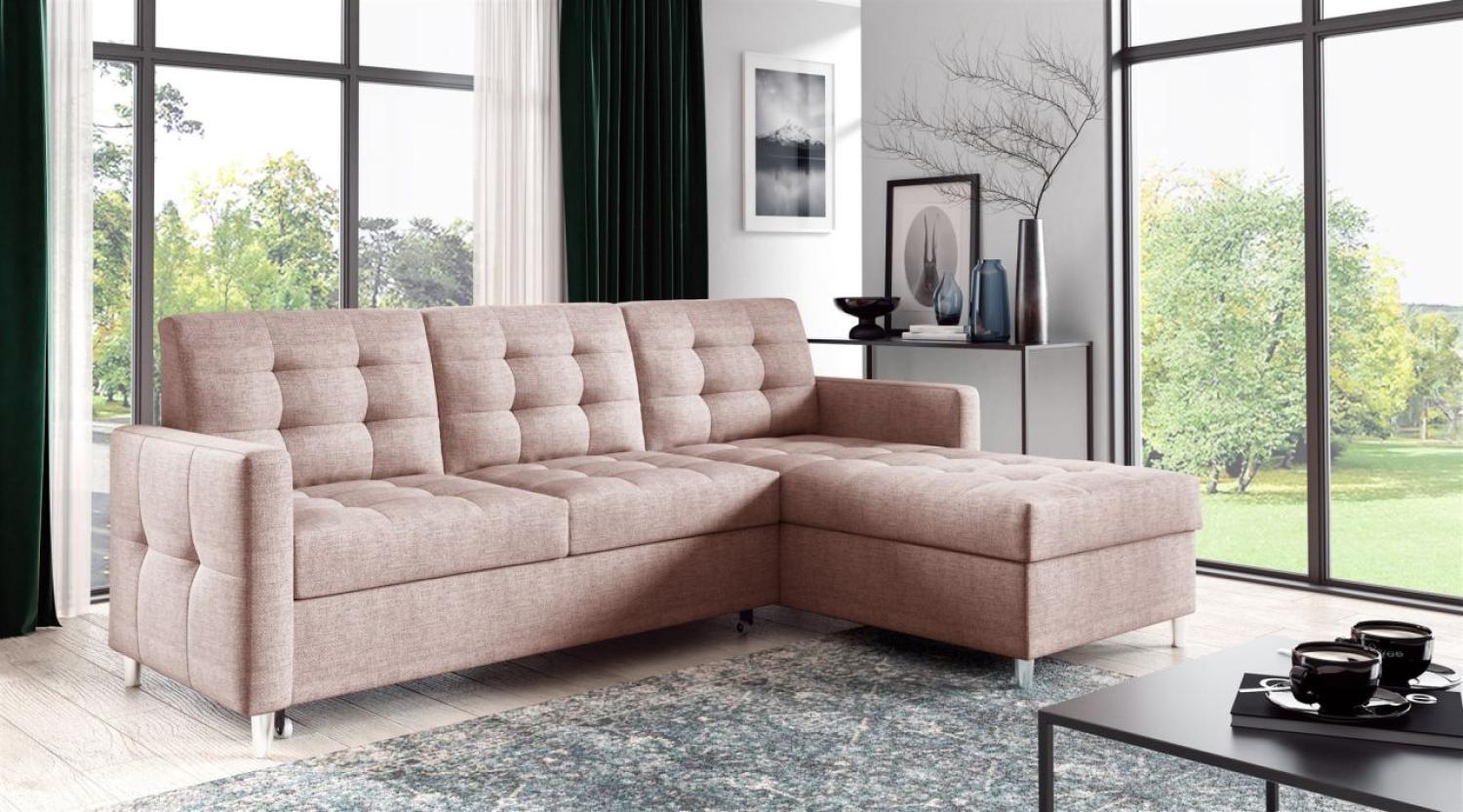 Ecksofa Sofa NURI Stoff Luis Rose mit Schlaffunktion Ottomane Rechts Bild 1