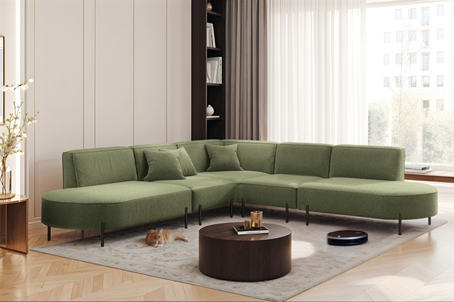 Ecksofa Designersofa VALENCIA Stoff Quelle Hellgrün Universal Bild 1