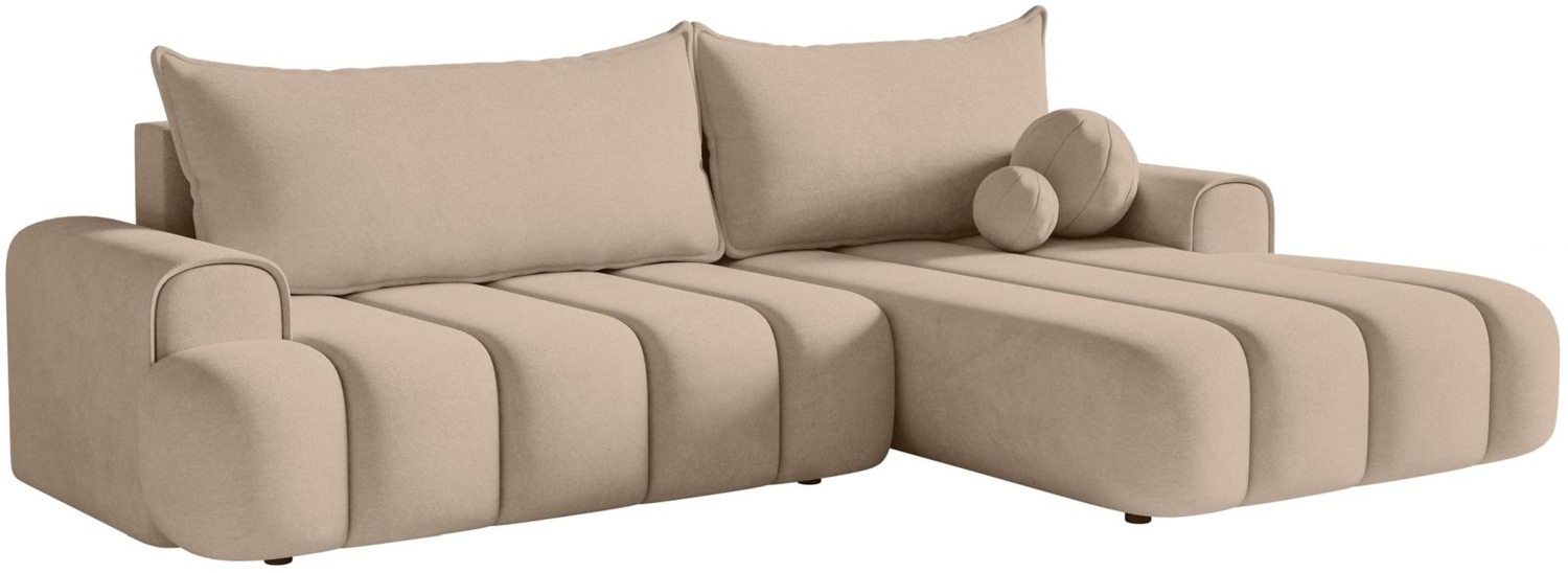 Selsey 'Dandelino' Ecksofa mit Schlaffunktion, Stauraum und Samtbezug, beige, rechts, 80 x 275 x 168 cm Bild 1