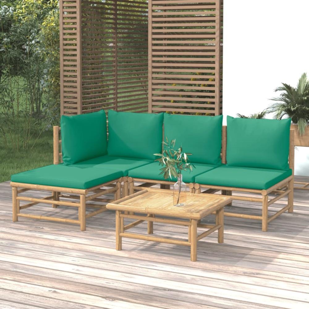 vidaXL 5-tlg. Garten-Lounge-Set mit Grünen Kissen Bambus 3155145 Bild 1