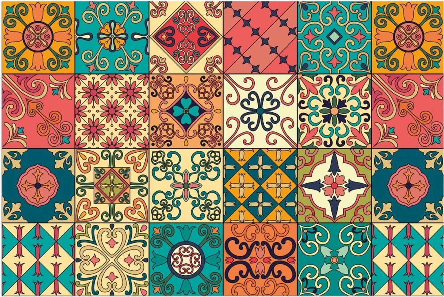 matches21 HOME & HOBBY Fußmatte Türmatte Florale Kacheln bunt in 50x70 cm als Fussabtreter, rechteckig, Höhe: 5 mm, Rutschfester Türvorleger für innen als waschbare Schmutzfangmatte Bild 1