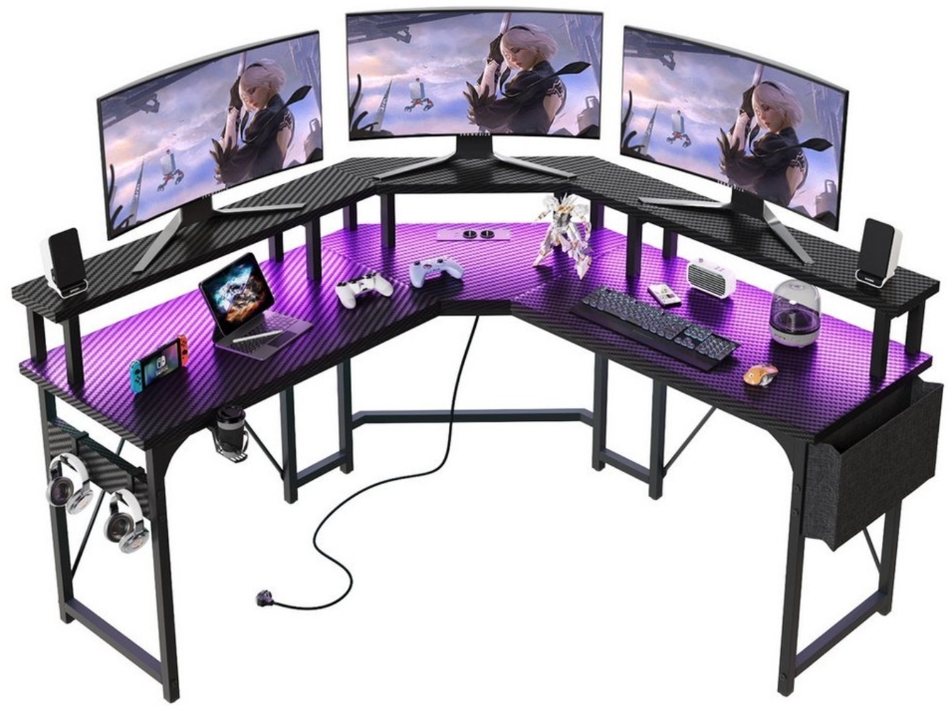 HOMALL Eckschreibtisch Gamingtisch Computertisch L-förm Eckschreibtisch mit Monitor-Ständer Bild 1