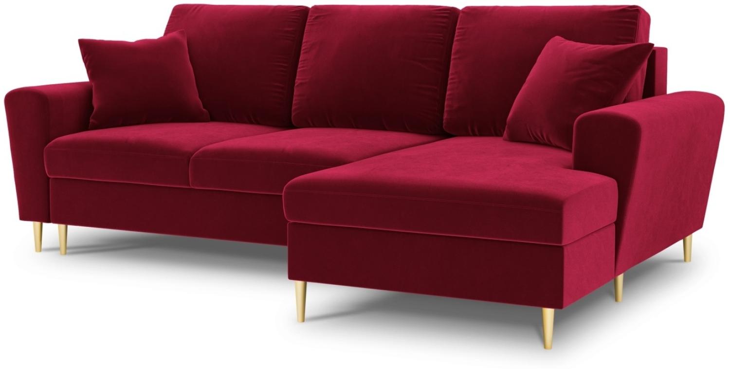 Micadoni 4-Sitzer Samtstoff Ecke rechts Sofa mit Bettfunktion und Box Moghan | Bezug Red | Beinfarbe Gold Metal Bild 1