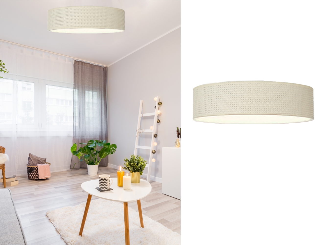 LED Deckenleuchte Rattan Lampenschirm / Abdeckung satiniert, Ø 50cm Bild 1
