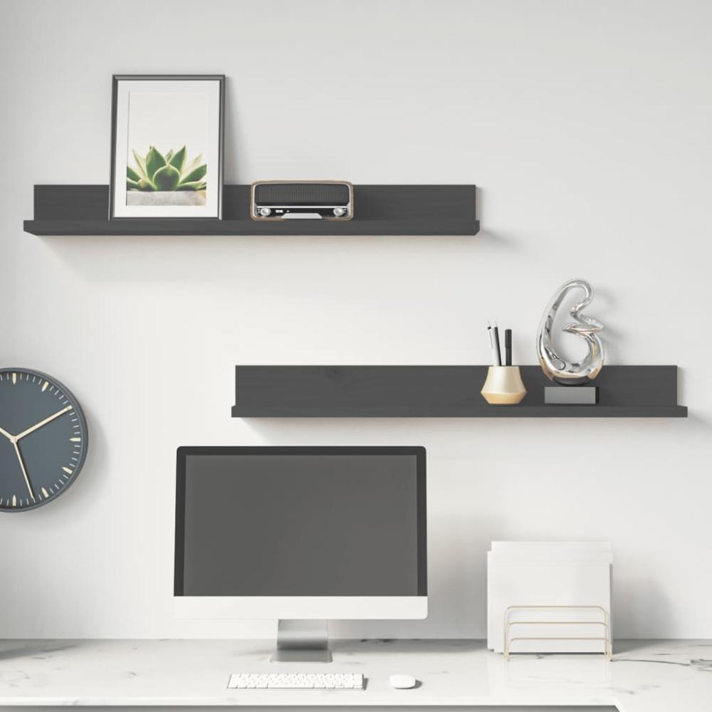 vidaXL Wandregale 2 Stk. Grau 80x11x9 cm Massivholz Kiefer 823606 Bild 1