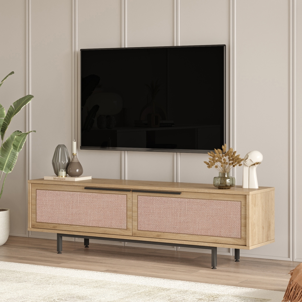 TV Schrank Kvænangen Eichen- und Rattanoptik [en. casa] Bild 1