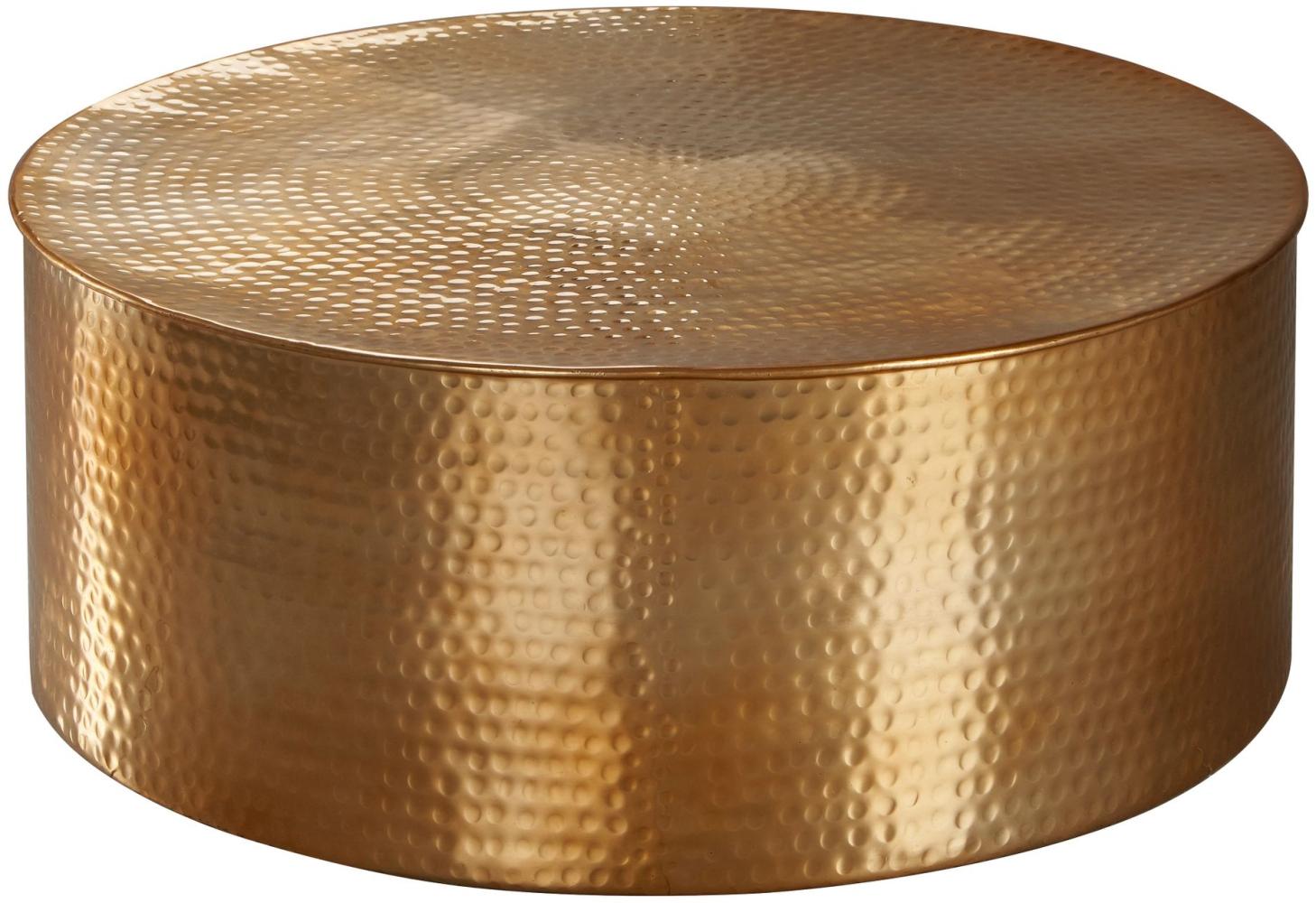 Kadima Design Couchtisch "Enns": Orientalisch, Hammerschlagstruktur, Aluminium, großzügige Ablage. Gold, 75x75x31 cm Bild 1