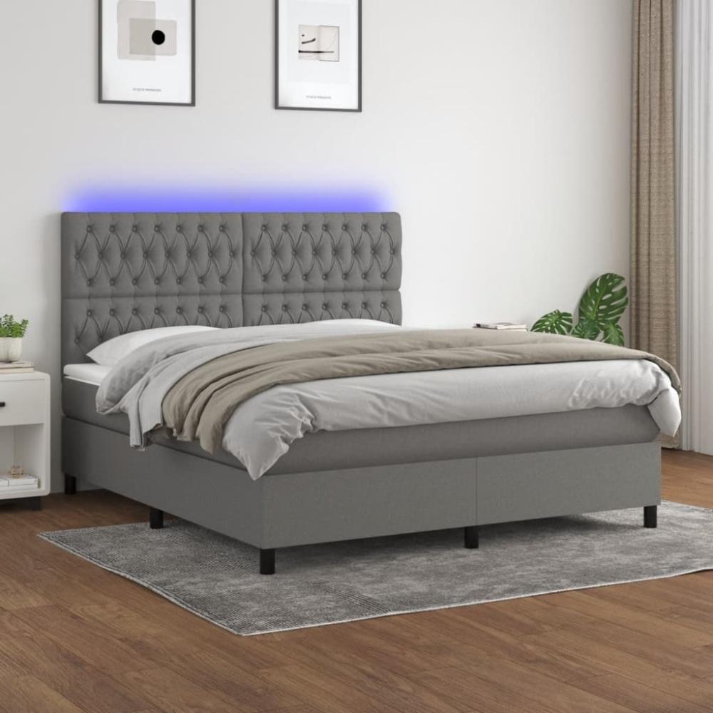 vidaXL Boxspringbett mit Matratze & LED Dunkelgrau 180x200 cm Stoff 3135134 Bild 1