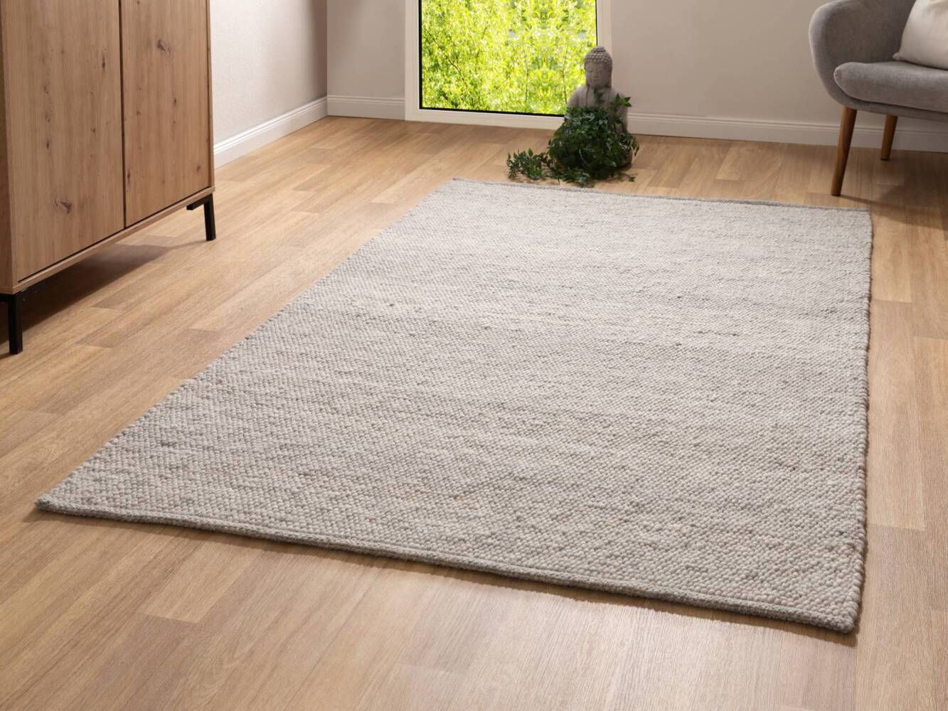 Handweb Teppich Leo, Farbe: Grau Beige, Größe: 70x130 cm Bild 1