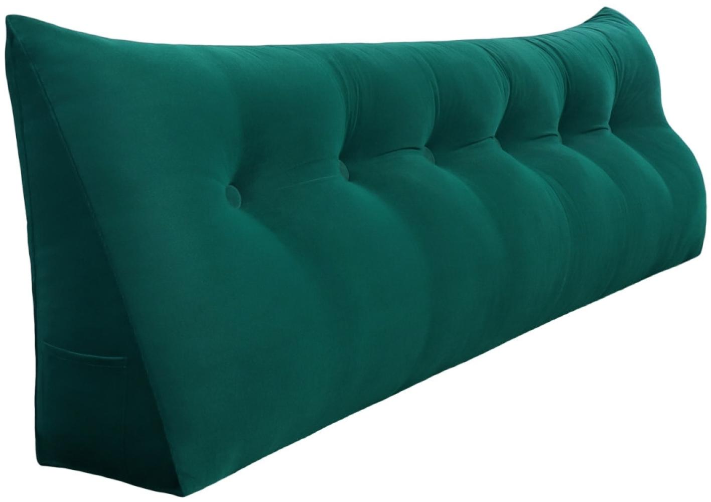 VERCART Großes Keil Lesekissen, Langes Bettruhe Rückenkissen, Dekoratives Kopfteilkissen, Dreieckiges Positionierungs Körperkissen für Tagesbett oder Couch, Samt Grün, 180cm Bild 1