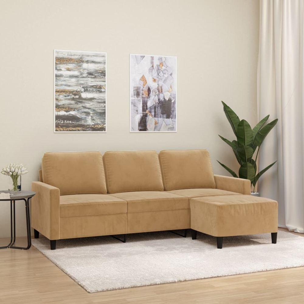 vidaXL 3-Sitzer-Sofa mit Hocker Braun 180 cm Samt 3201062 Bild 1