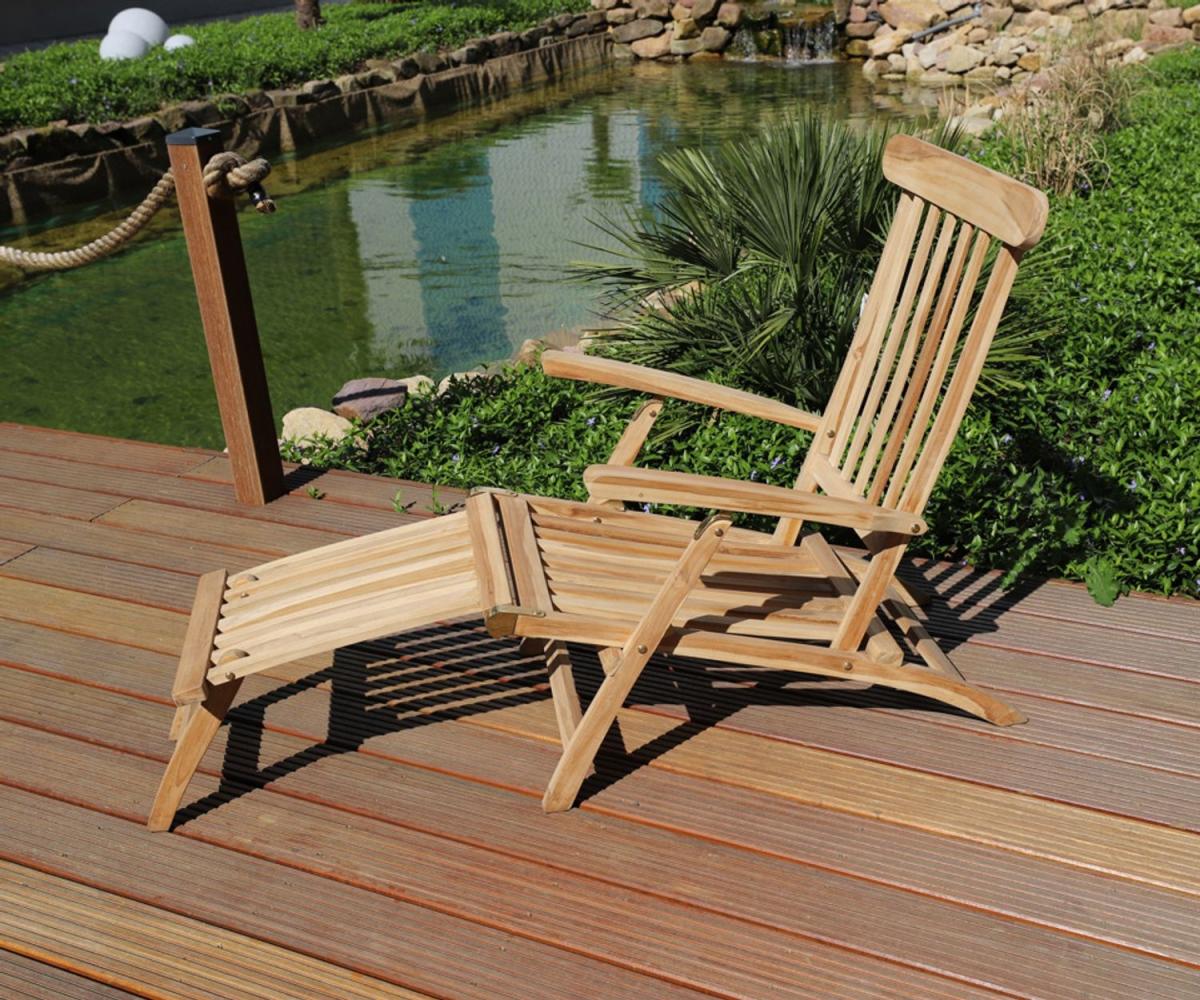 Teak-Deckchair natur unbehandelt Liegestuhl Gartenliege Sonnenliege Relaxliege Klappliege Gartenstuhl Strandliege Sonnenstuhl Relaxstuhl Faltstuhl Bild 1