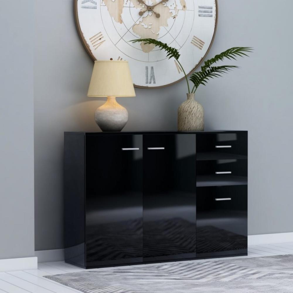 Sideboard Spanplatte, Hochglanz-Schwarz, 105 x 30 x 75 cm Bild 1