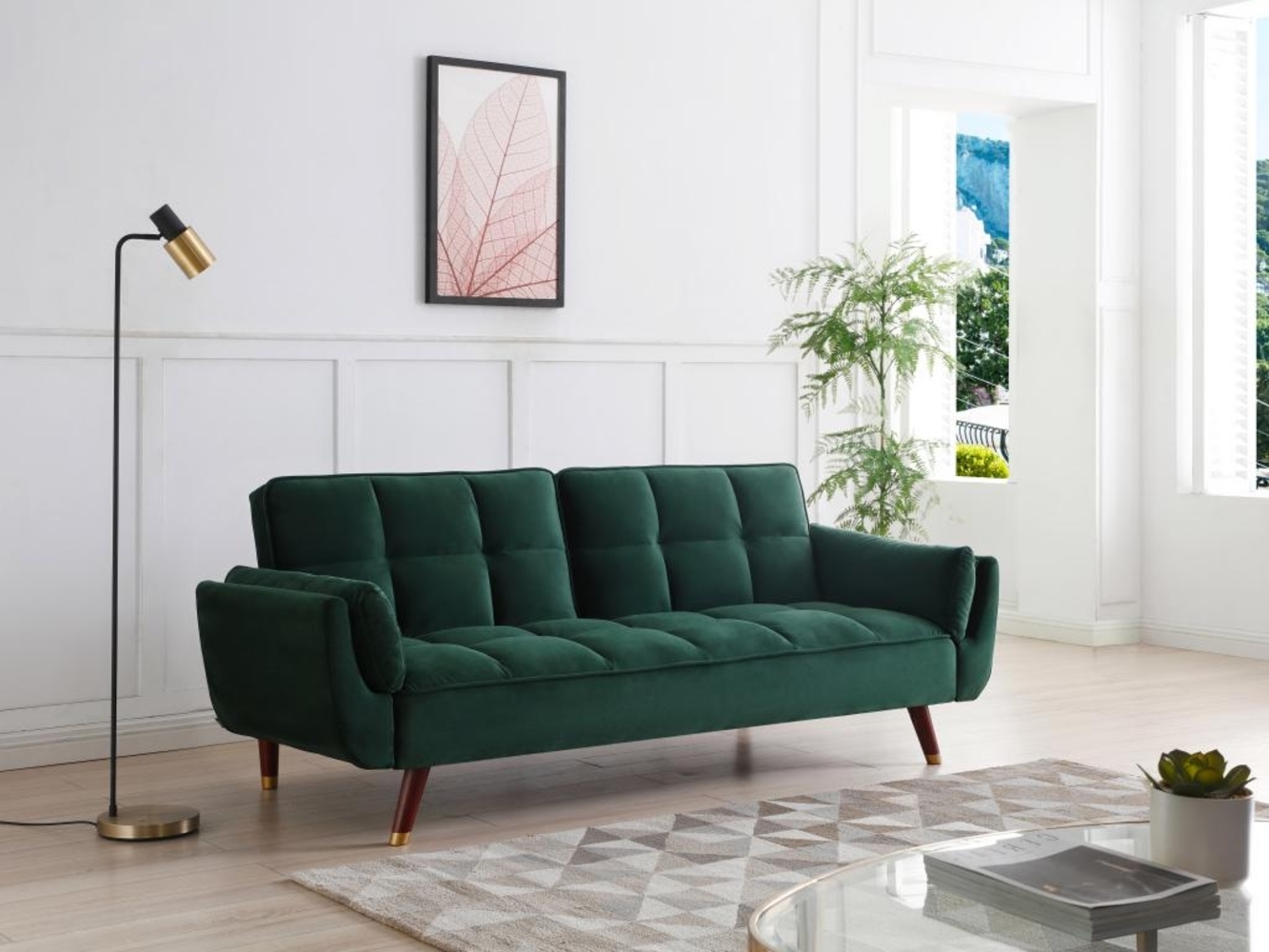 Vente-unique - Klappsofa 3-Sitzer mit Schlaffunktion - Samt - Grün - GULCAN Bild 1