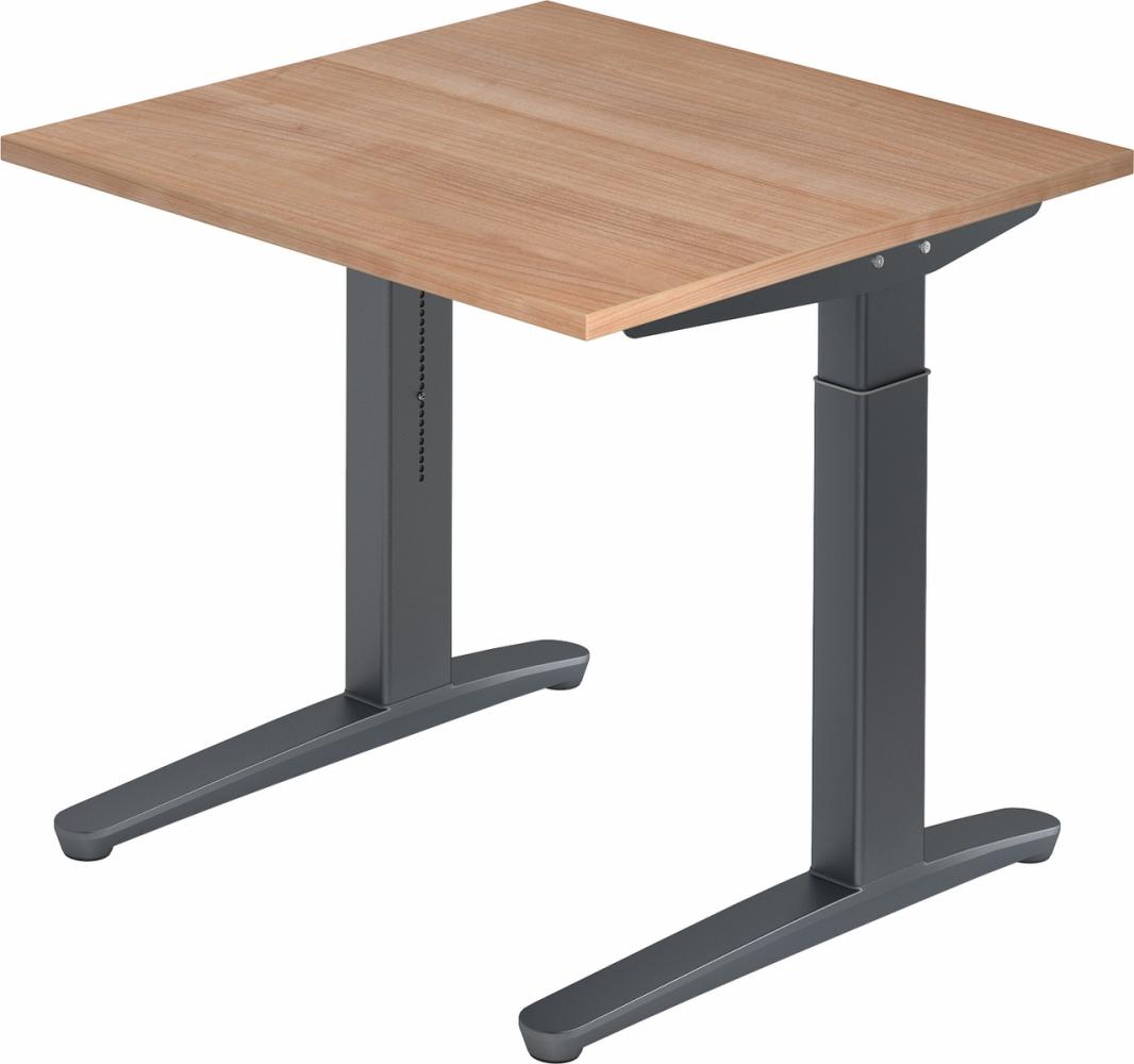 bümö® Design Schreibtisch XB-Serie höhenverstellbar, Tischplatte 80 x 80 cm in Nussbaum, Gestell in graphit Bild 1