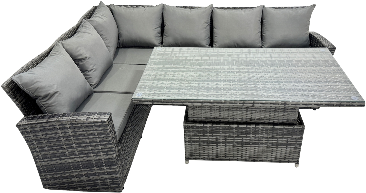 Fimous Polyrattan Sitzgruppe für 6 Personen, Balkon Möbel Höhenverstellbarer Esstisch Set 6 Sitzer Bild 1