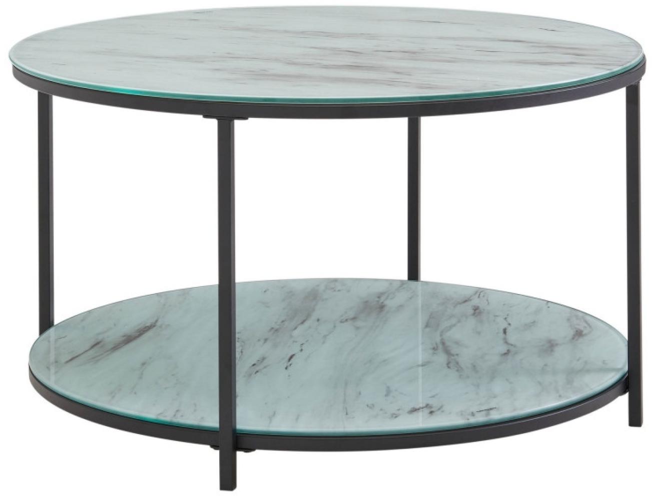 Kadima Design Couchtisch "Trebbia": Glas-Metall Mix, 2 Ablagen, Marmoroptik, stabil. Weiß, 80 x 80 x 45 cm Bild 1