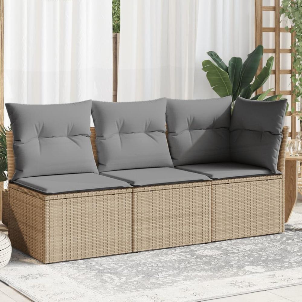 vidaXL Gartensofa mit Kissen 3-Sitzer Beige Poly Rattan 366103 Bild 1