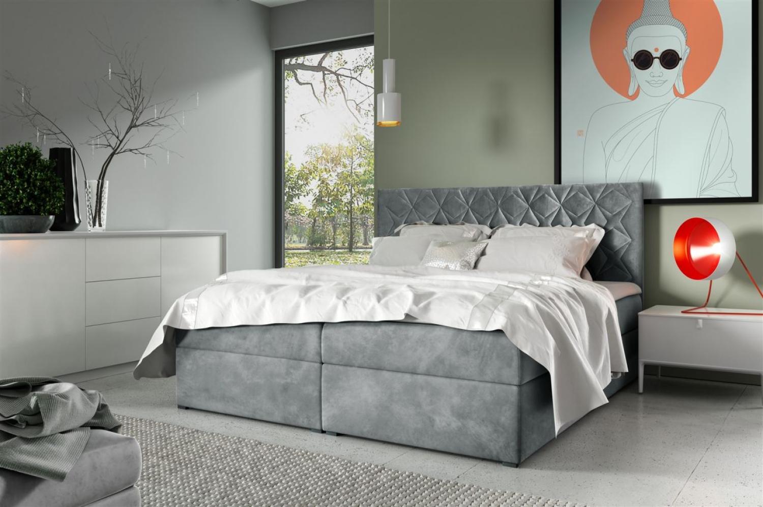 Boxspringbett Schlafzimmerbett 140x220cm LAZARO Nr. 7 Grau inkl. Bettkasten Bild 1